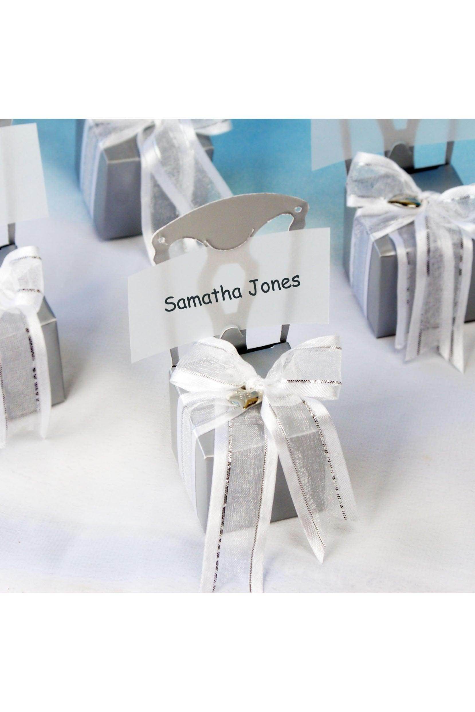 Miniature Silver Chair Favor Box with Heart Charm and Ribbon CGF0256 (Set of 12 pcs) - COCOMELODY